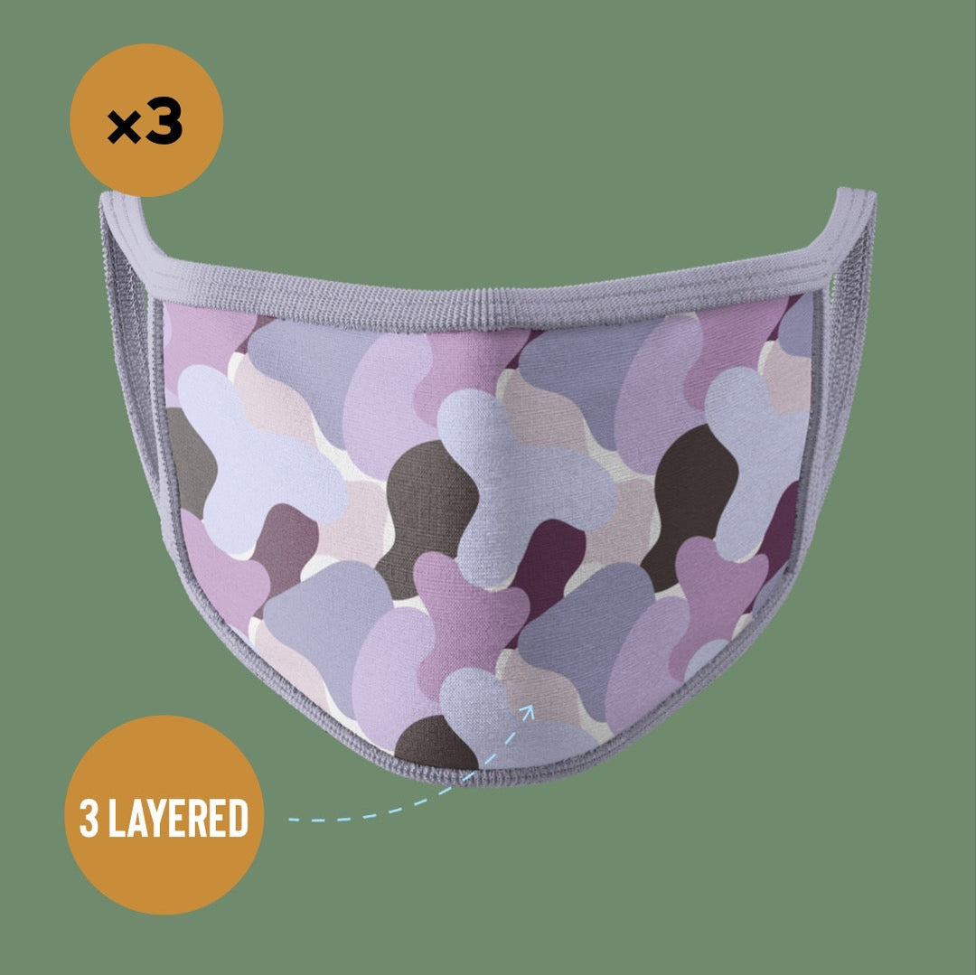 Premium Face Mask Modern Pattern Lilac & Cream #Pack of 3