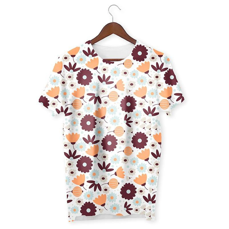 Winter Flowers Pattern T-Shirt #Brown&Orange
